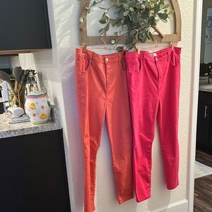 Vibrant Orange and Pink Skinny Jeans